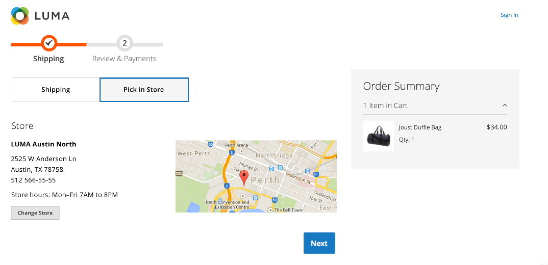 Store pickup as a shipping method in frontend