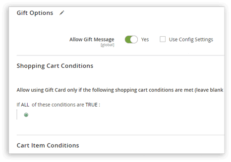 Configure settings for Gift Card message and Magento rules