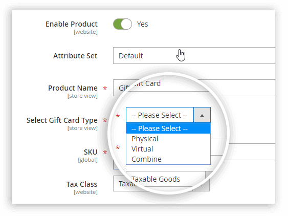 Config giftcard product