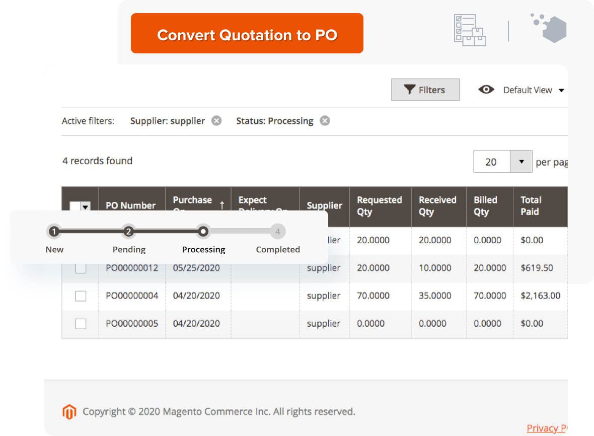 Automate Magento Purchase Order processing