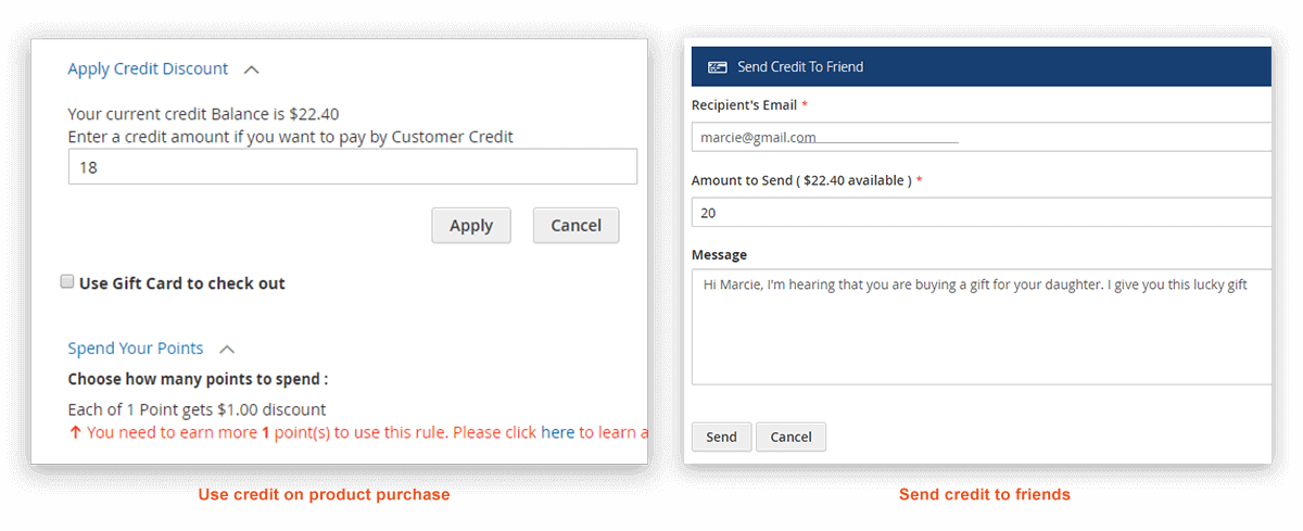 Send credit to friends