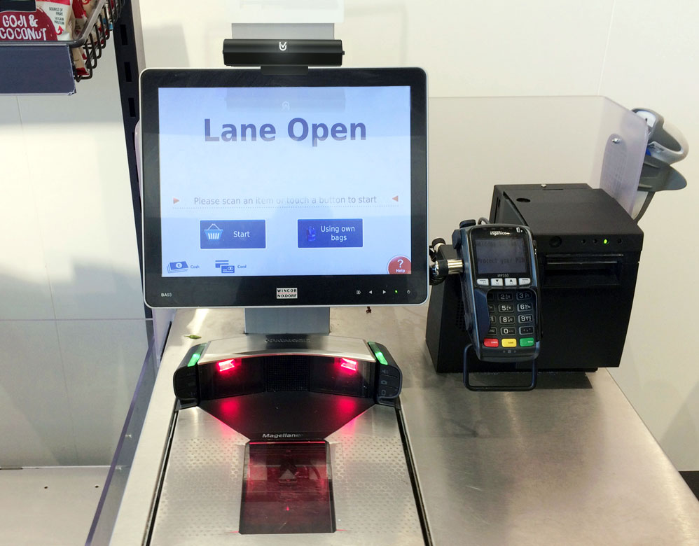 How does self checkout kiosk work?