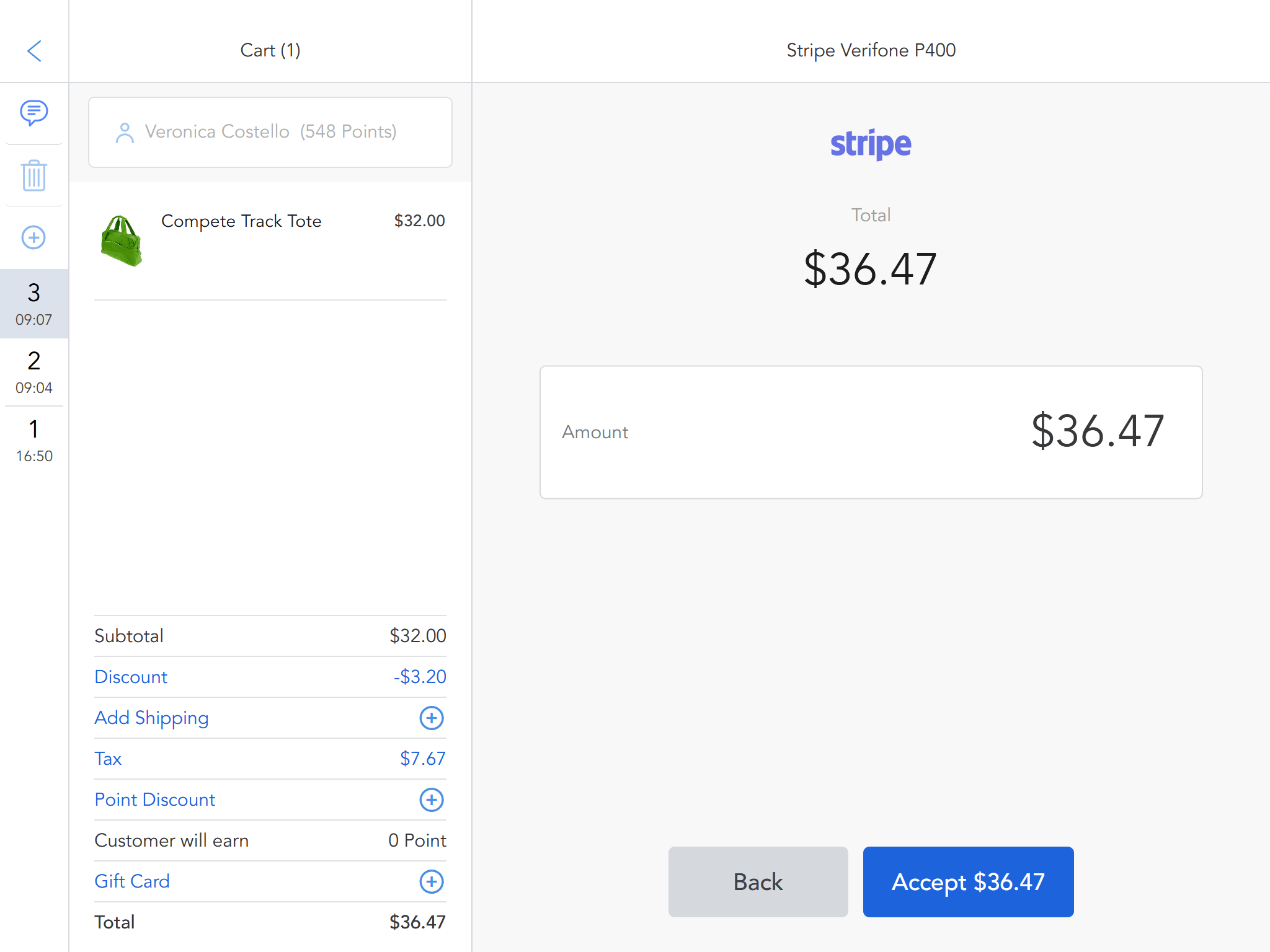 Here is an example of terminal payment on Magestore POS: Stripe