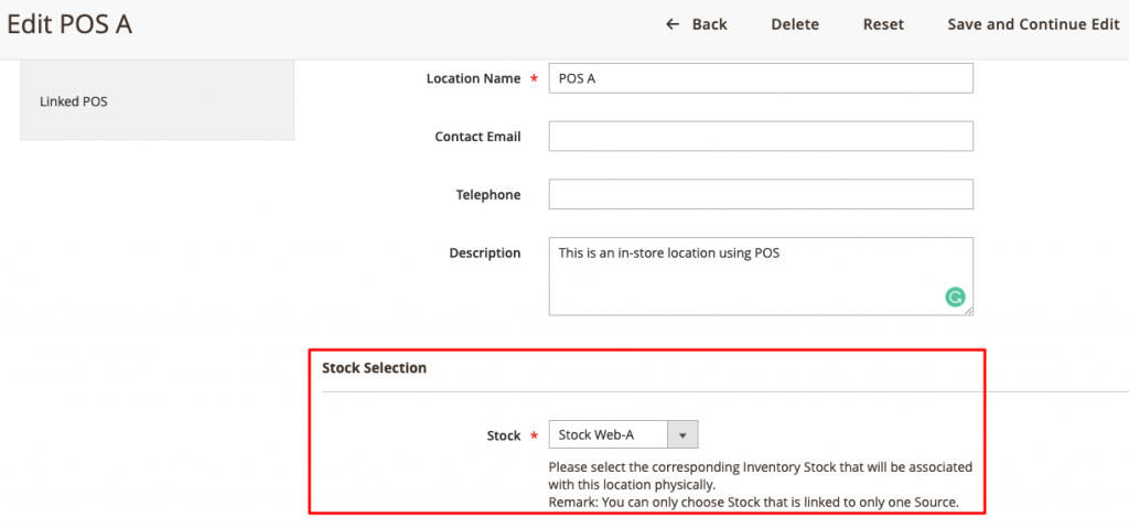 POS A links to Stock POS-A