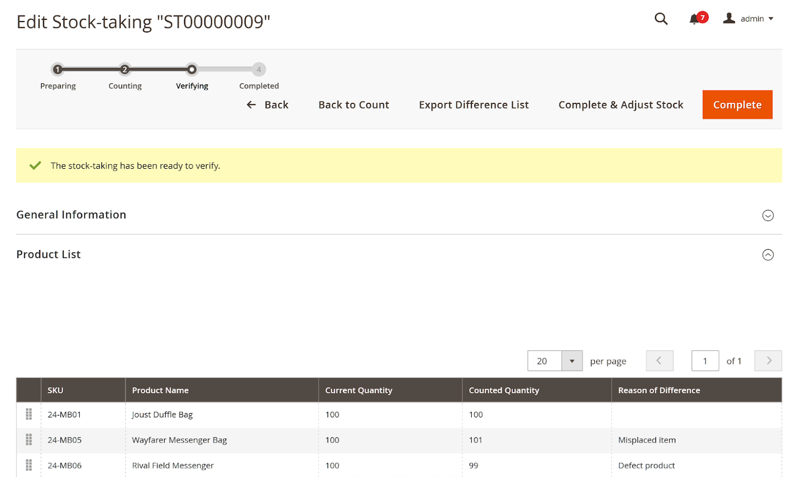 Verify stocktake data