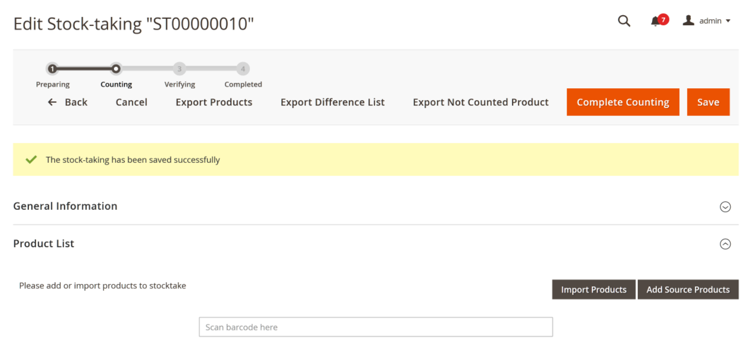 Use full stocktake to count all items in a warehouse