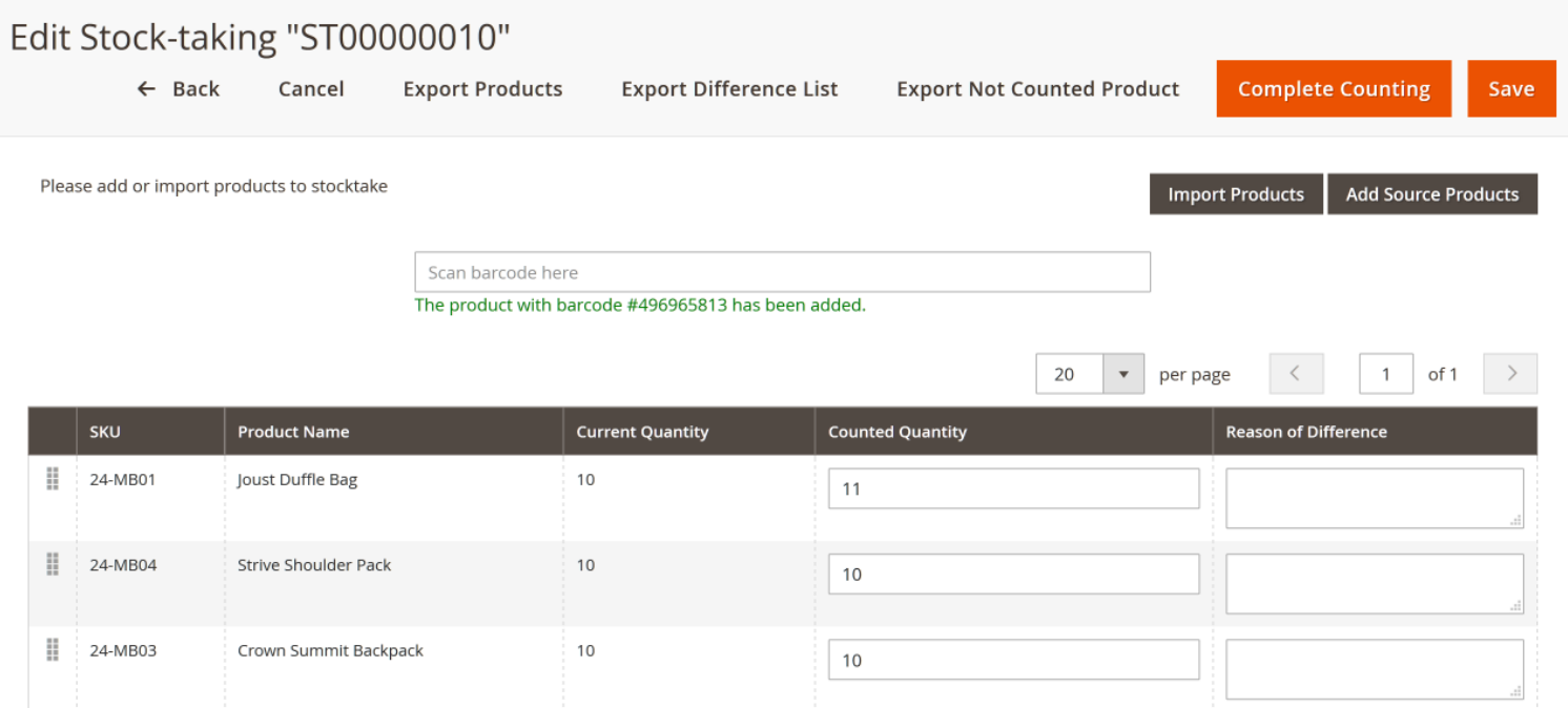 Count items in a full stocktake