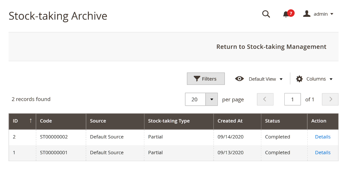 Stock-taking archive in Magento backend