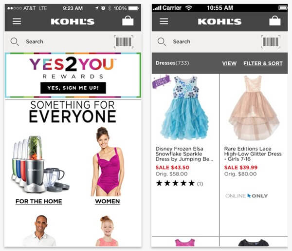 Kohl's optimize mcommerce for both their online and in-store customers