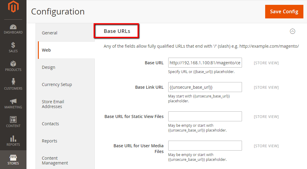 Base URLs section