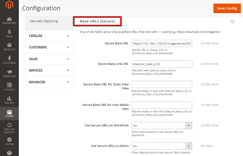 Base URLs (Secure) section