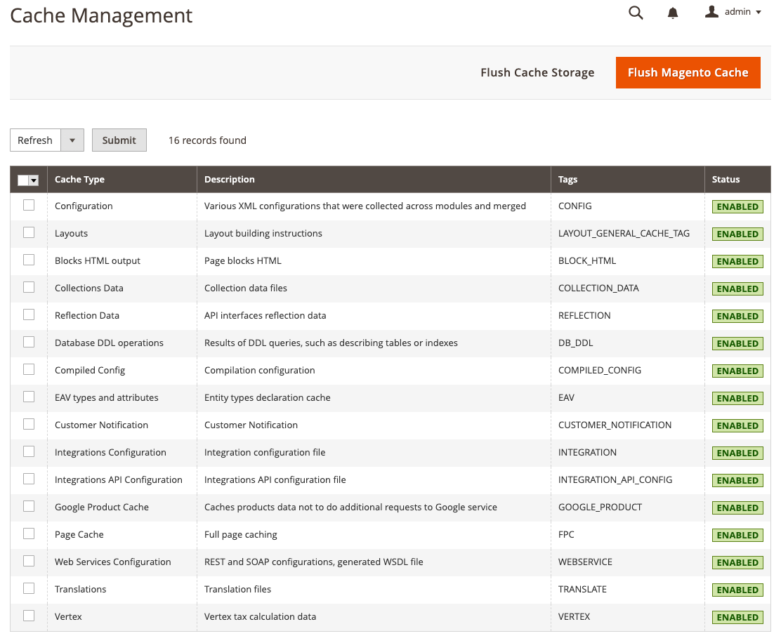 Enable Magento 2 cache management