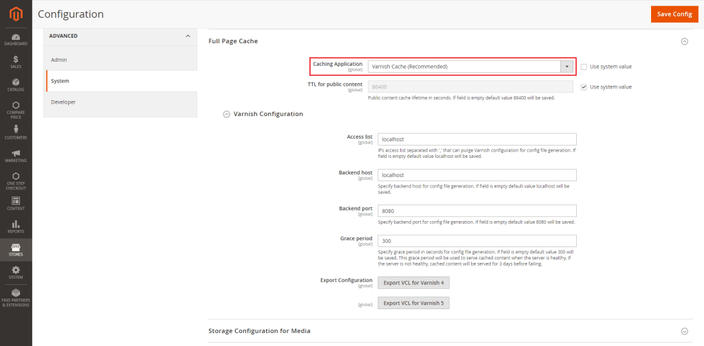 Enable Varnish cache for Magento 2 full page caching