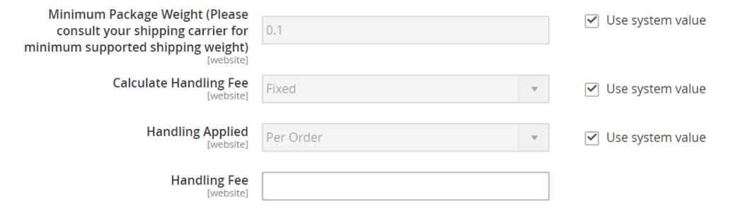 Other settings for UPS Package