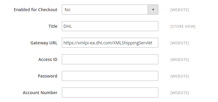 Set up DHL Account in Magento 2 shipping methods