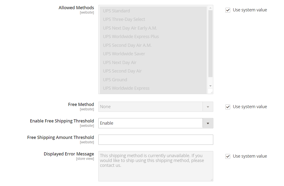 Set up UPS Allowed Methods