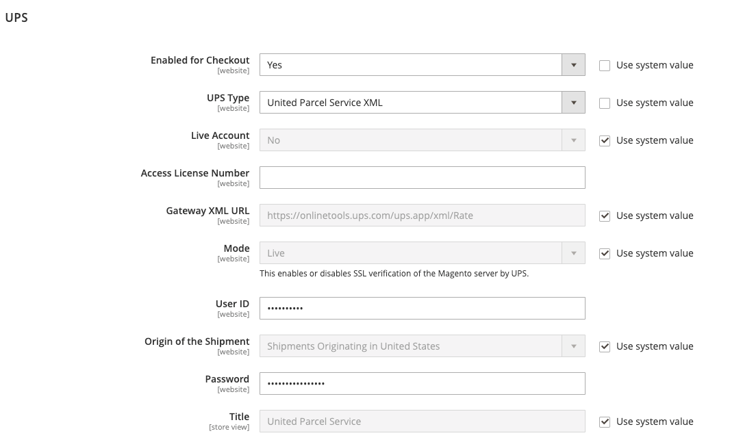 Setup UPS XML Account