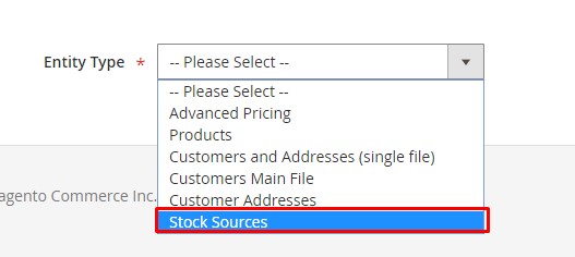 Adjust stock in Magento MSI by importing CSV file – select entity type