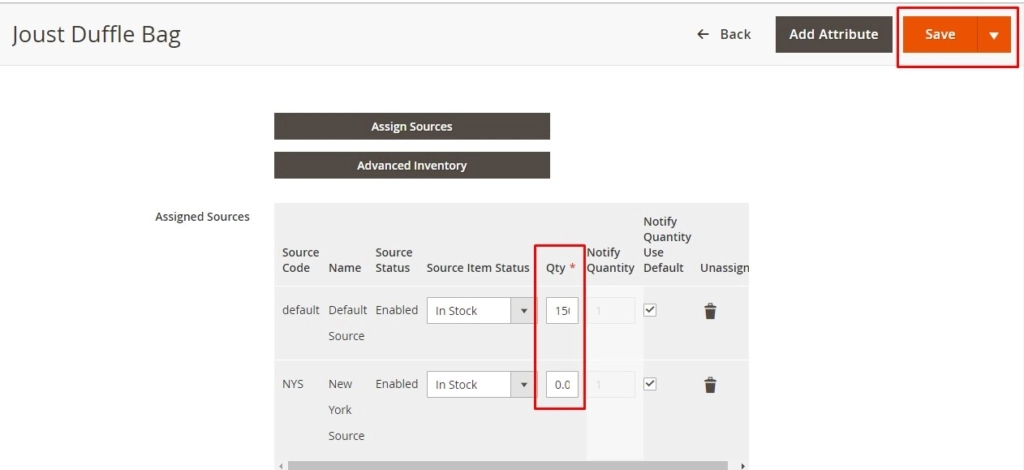 Adjust stock in Magento MSI using product catalog – edit product quantity