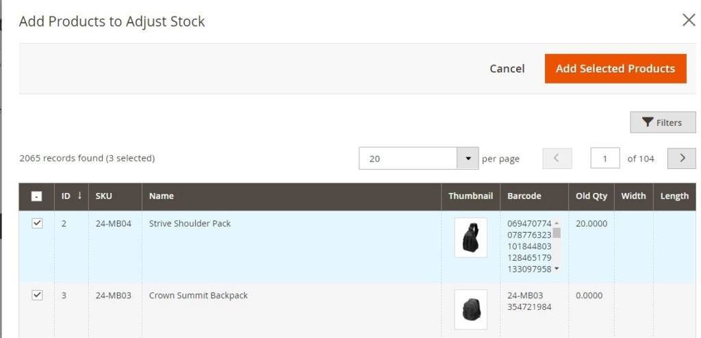 Magestore Adjust Stock feature for Magento 2.3 and 2.4 – select product from list