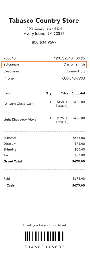 View salesman on receipt (s)