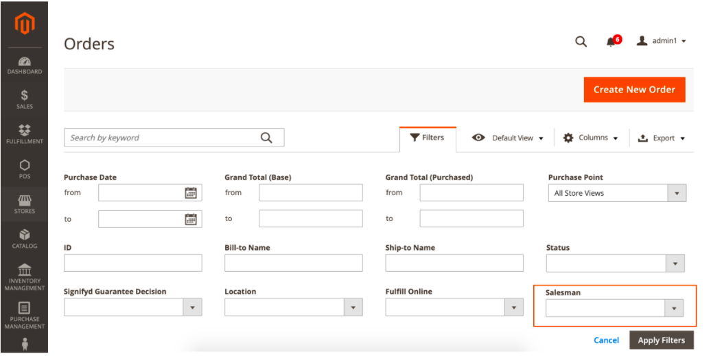 filter salesman in backend
