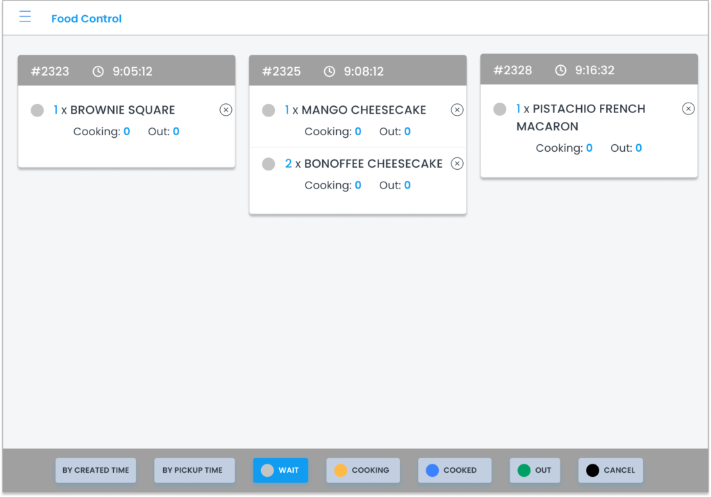 Food Control view - Items in wait