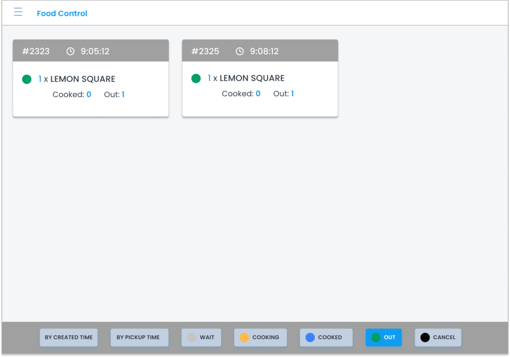 Food Control view - Out items