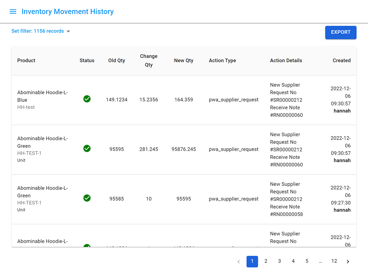 magento inventory management PWA movement history