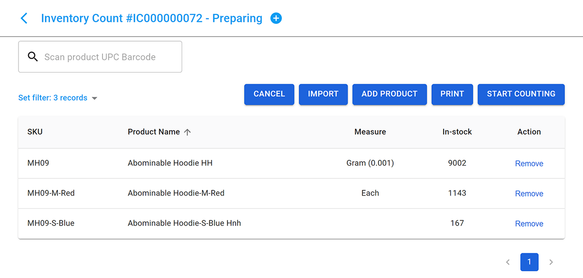 magento prepare inventory count