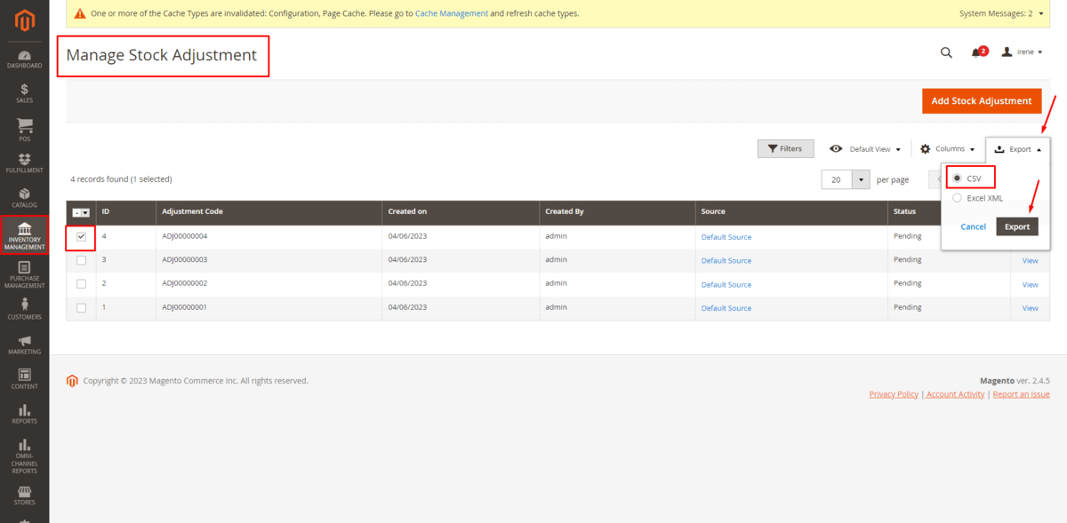 Export data from Magento