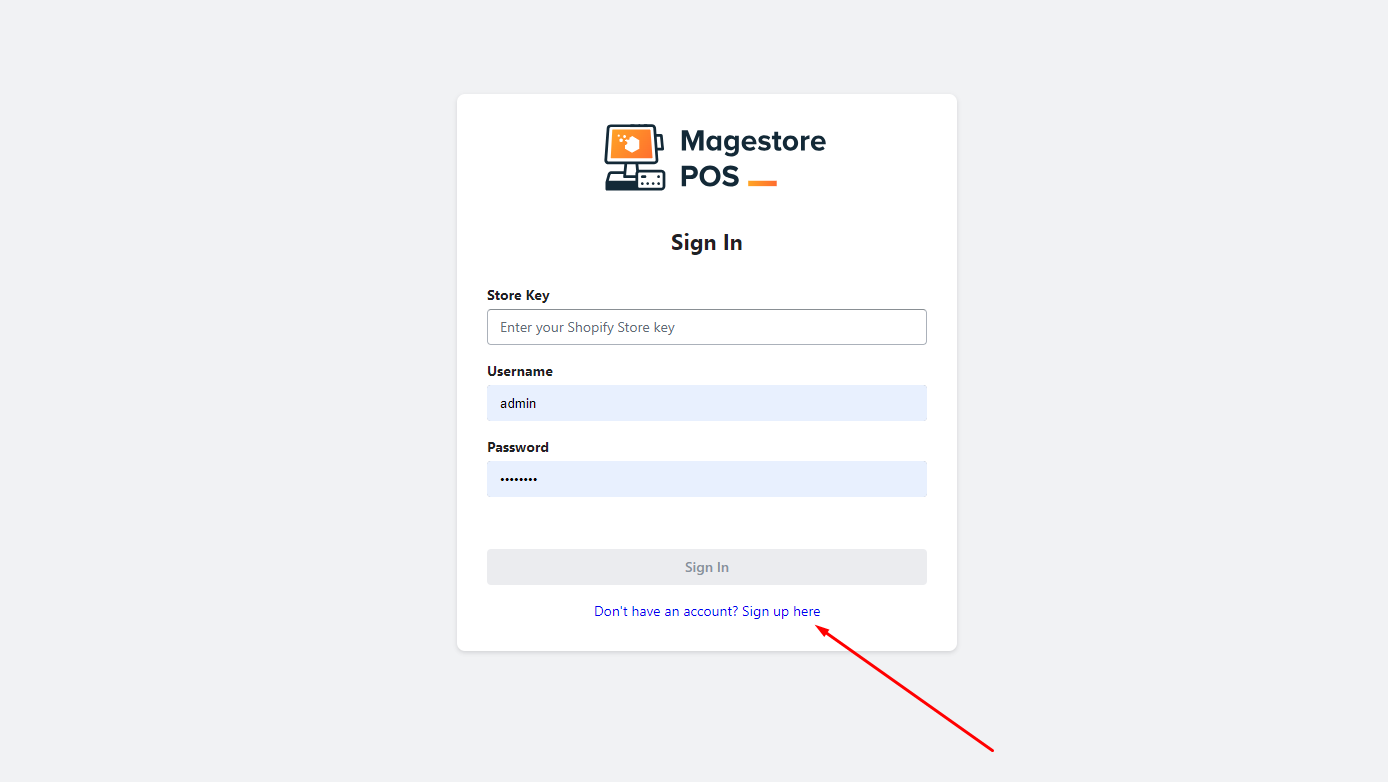 Magestore POS for Shopify login page