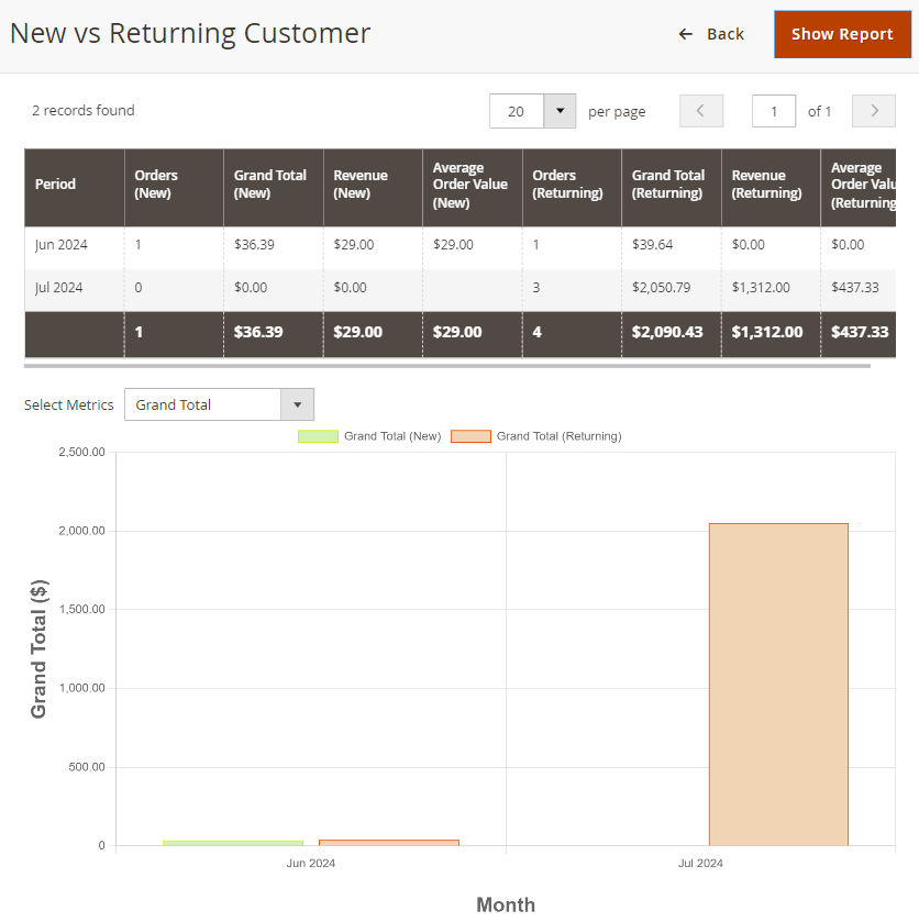 New vs Returning Customer report