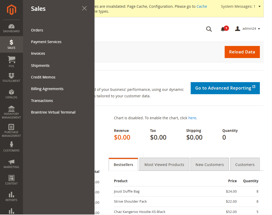 Magento Admin Panel. Magento vs PrestaShop