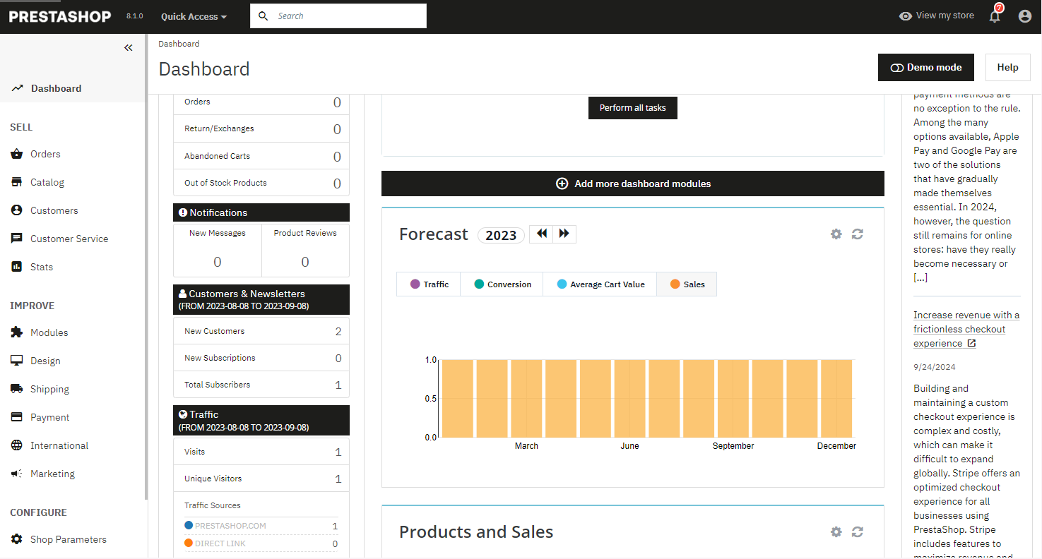 PrestaShop admin panel. Magento vs PrestaShop