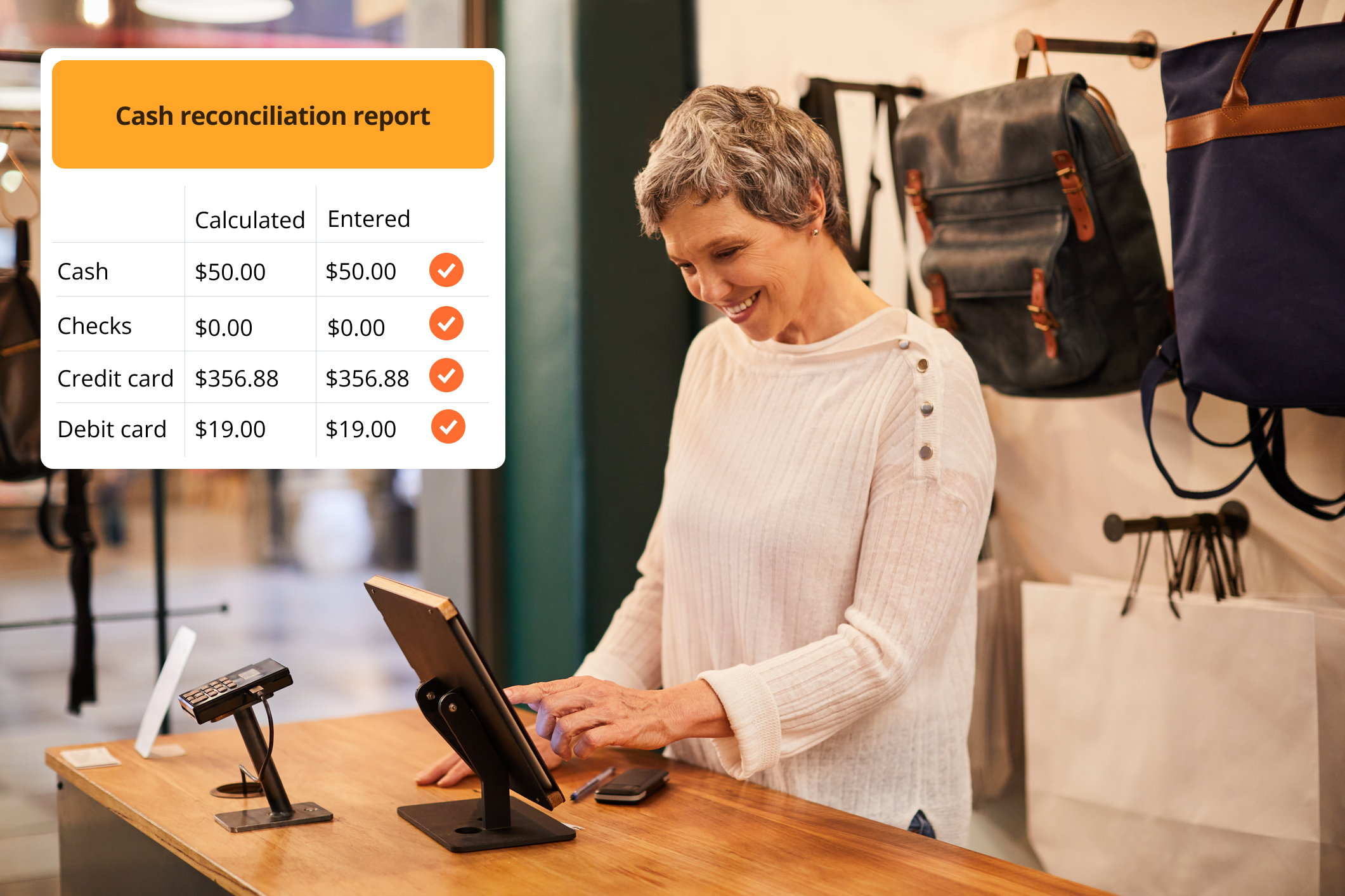 A cashier does cash reconciliation with Magestore Stripe POS