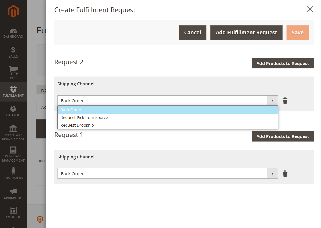 create magento fulfillment request