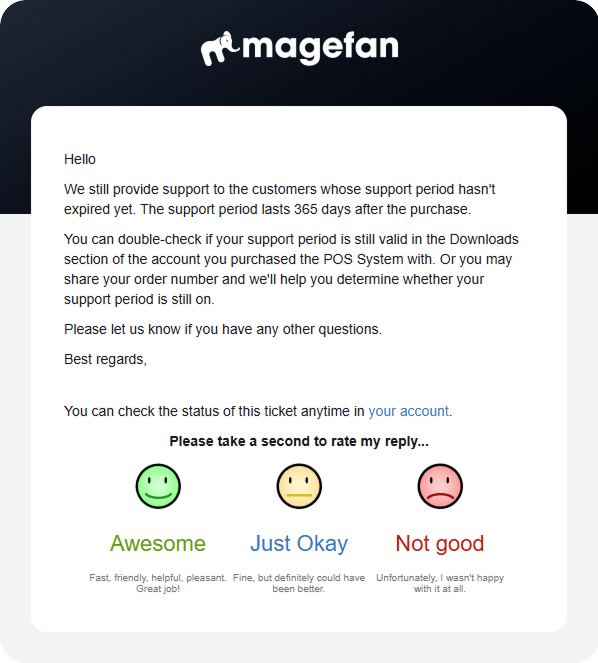 Magefan POS support duration